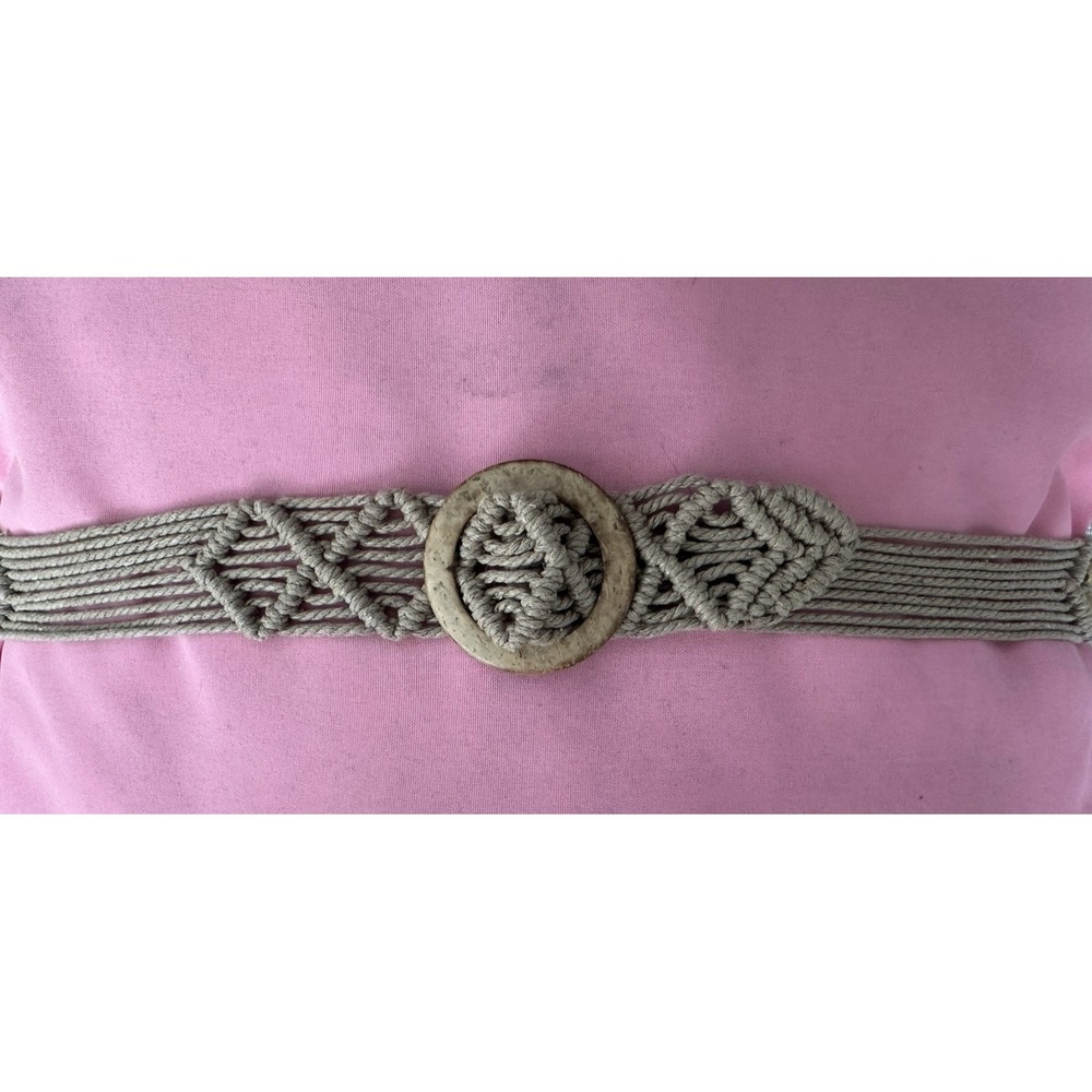 Vintage Handmade Macramé Boho Belt 42" Long | Woven Jute with Circle Buckle